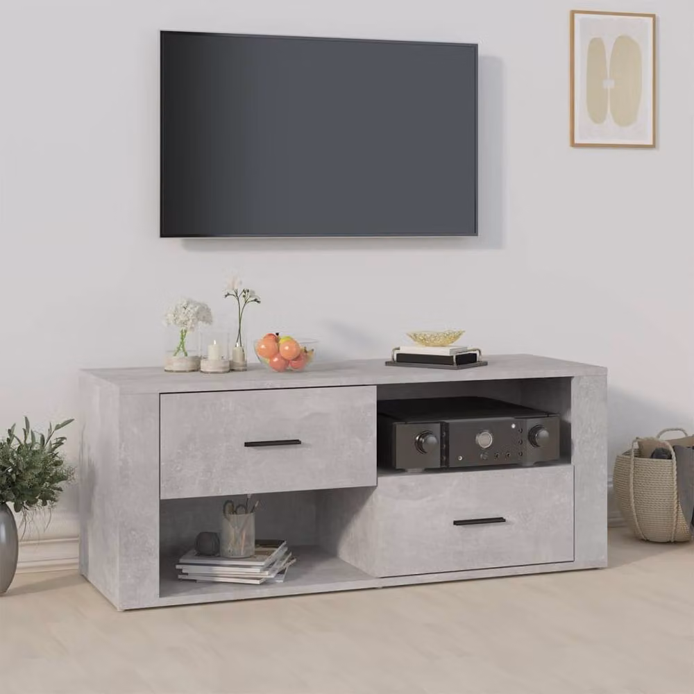 Berkfield Home Concrete Grey TV Cabinet in Engineered Wood W/D/H: 100 x 35 x 40 cm – 2