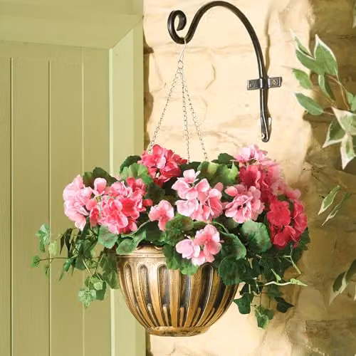 Coopers of Stortford Pink Geranium Hanging Basket with Bronze Effect Pot – 2