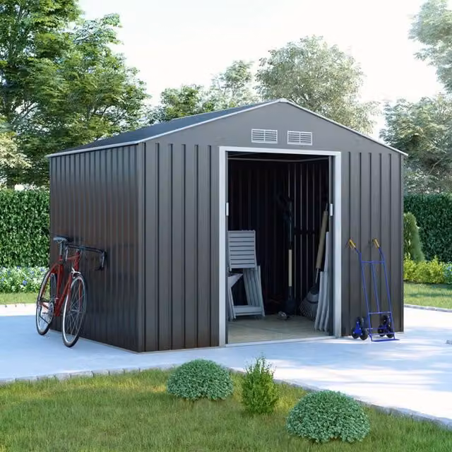 BillyOh Portland Apex Metal Shed with Foundation Kit, Grey, W/D/H: 181 x 122 x 198 cm