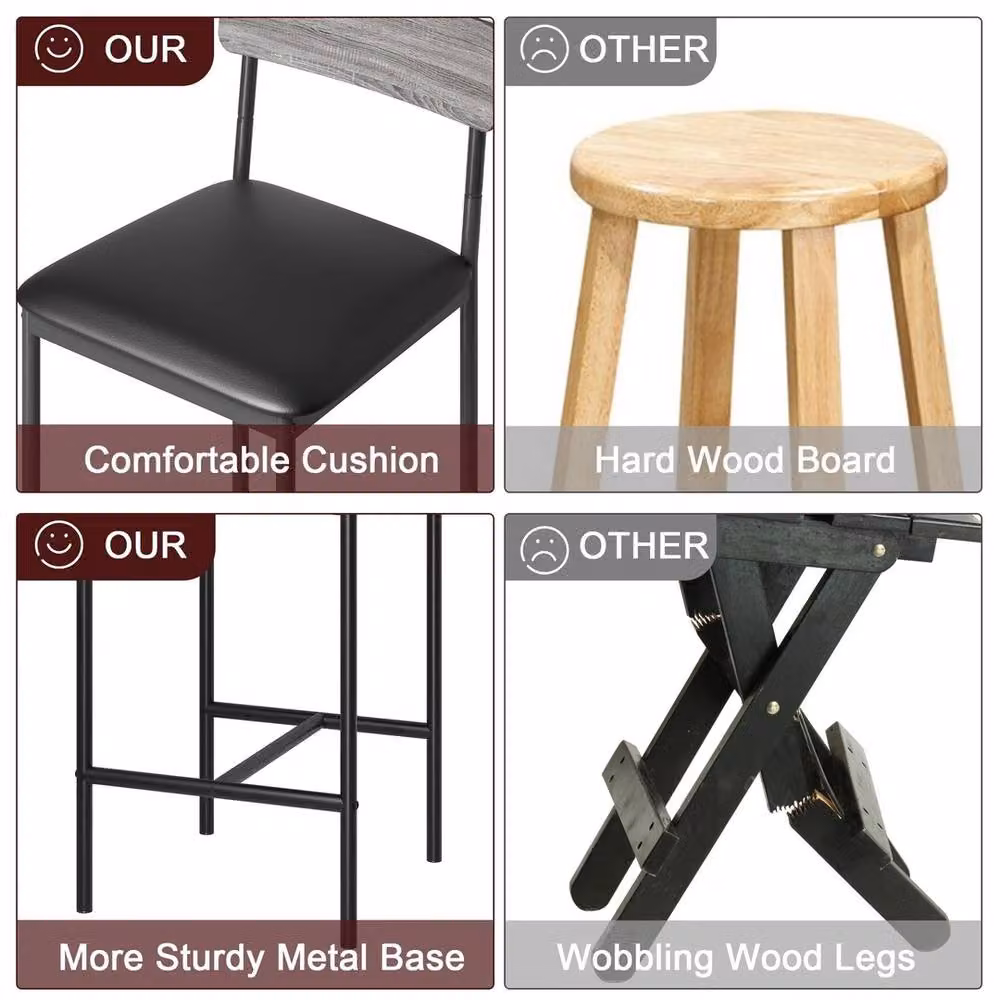 VOGREX Set of 4 Black Upholstered Synthetic Leather Barstools for Kitchen and Dining Rooms – 3