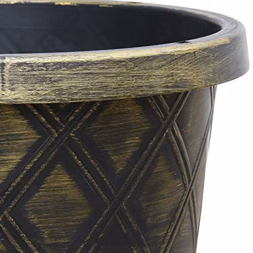 Thompson and Morgan Large Patio Pot and Saucer with Black and Gold Lattice Effect, Diameter: 39 cm, Height: 10 cm – 2