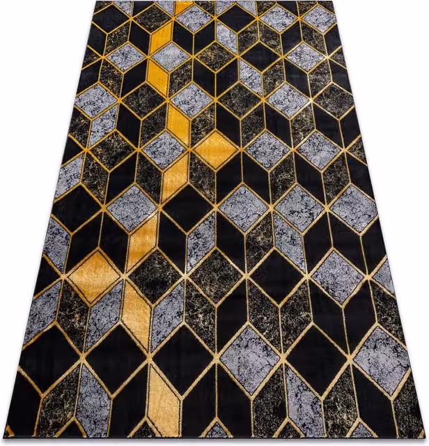 RugsX Gloss Geometric Art Deco Rug in Black, Grey and Multicolour, W: 140 cm, D: 190 cm – 1