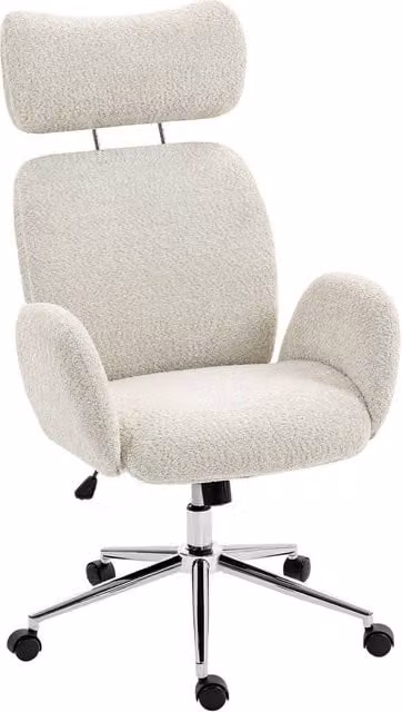 Rolipo Modern Boucle Swivel Task Chair with Headrest and Spring Cushion in Light Grey – 1
