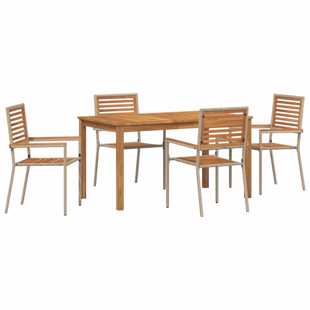 Berkfield Home 5 Piece Beige Poly Rattan and Acacia Wood Garden Dining Set – 2