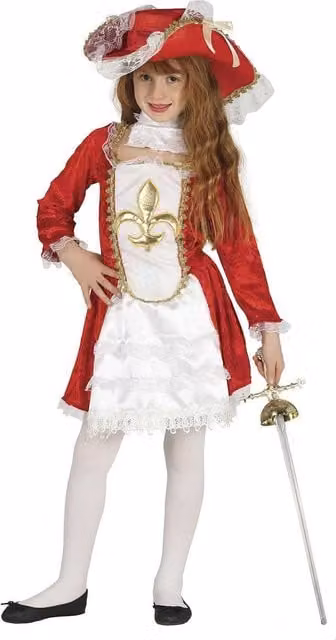 Fiestas Guirca Girls Musketeer Costume Set in White, Red and Multicolour for Ages 5-6 Years