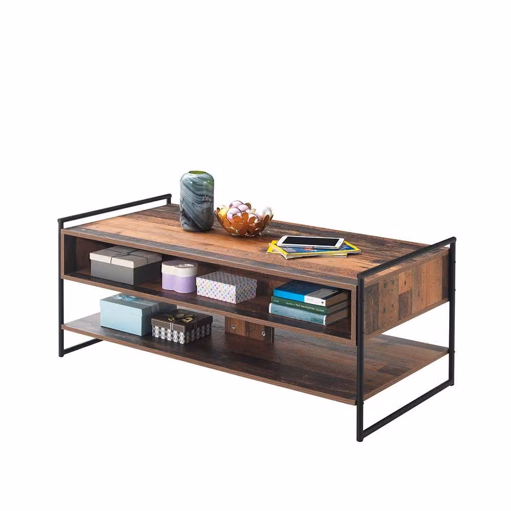Timber Art Design Abbey Coffee Table with 3 Drawers in Brown Rustic Industrial Oak Effect – 4