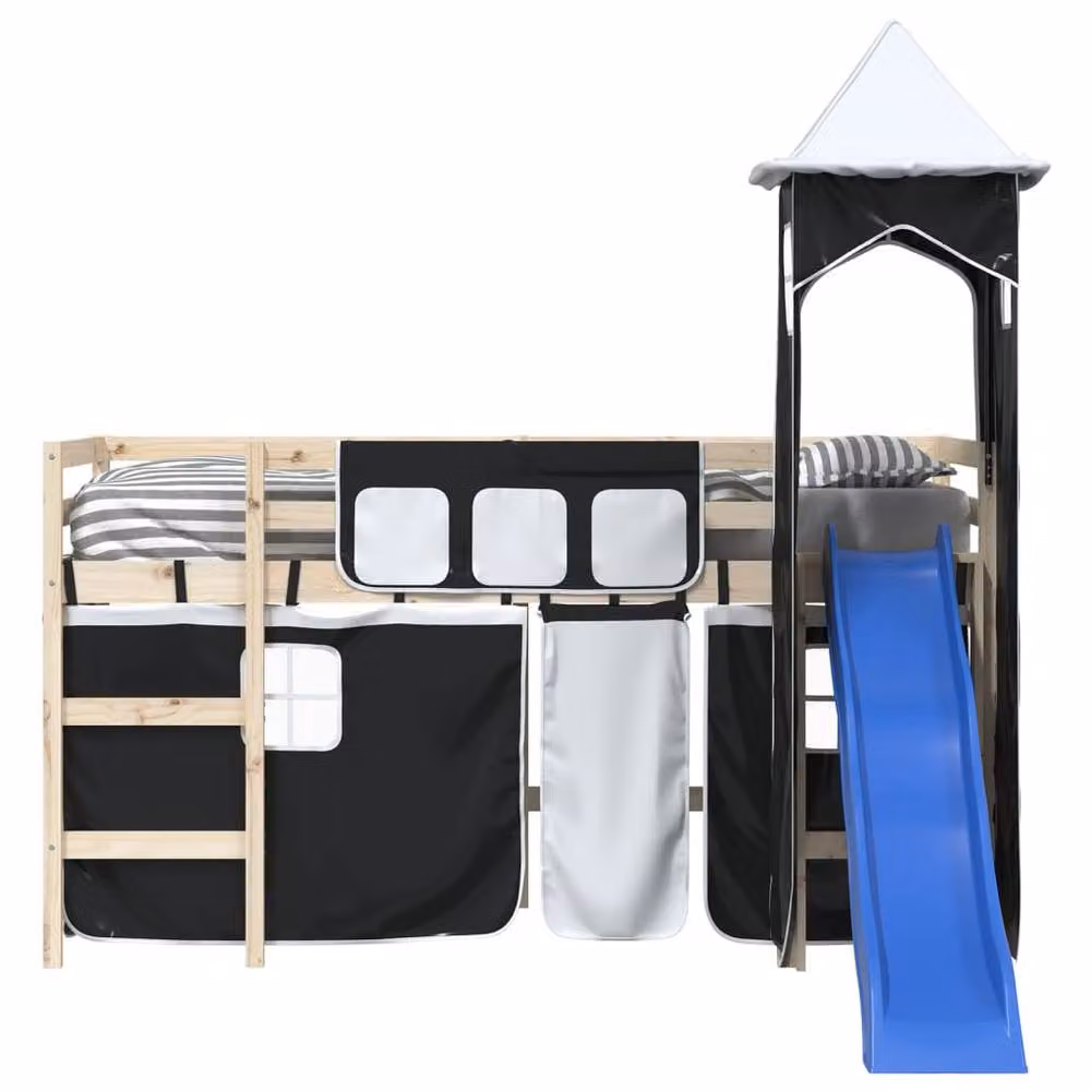 Berkfield Home Opaque Polyester Loft Bed Curtains in White and Black – 4