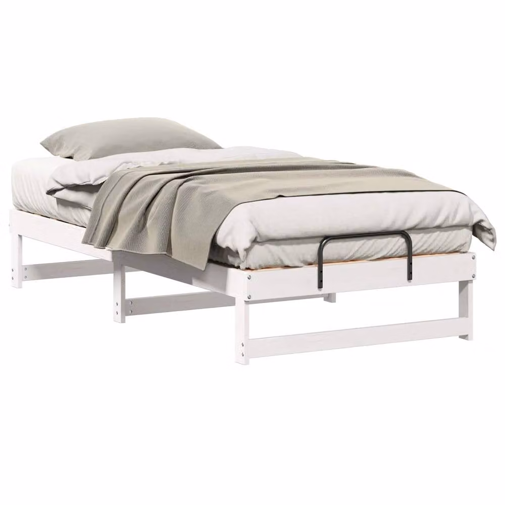 Berkfield Home Modern White Solid Pine Wood Bed Frame W: 75 cm, L: 190 cm – 2