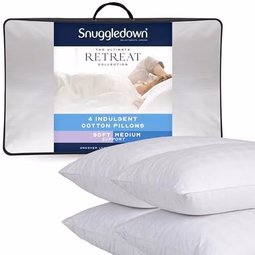 Snuggledown 4 Pack White Soft Support Cotton Pillows W: 74 cm, H: 48 cm