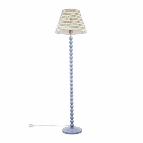 ValueLights Bobbin Powder Blue Ceramic Floor Lamp with Pale Pink Fabric Pleated Shade – 1