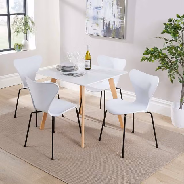 Home Source Trinity Square Dining Set with Table and 4 Penny Chairs in White and Black