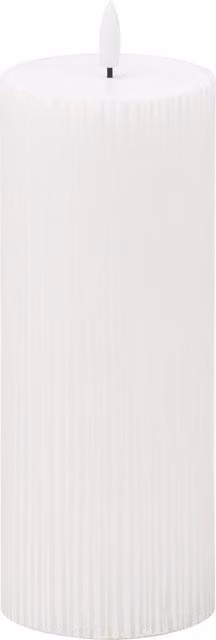 Luxer Collection Natural Glow White Textured Ribbed LED Pillar Candle with Flicker Effect and Timer