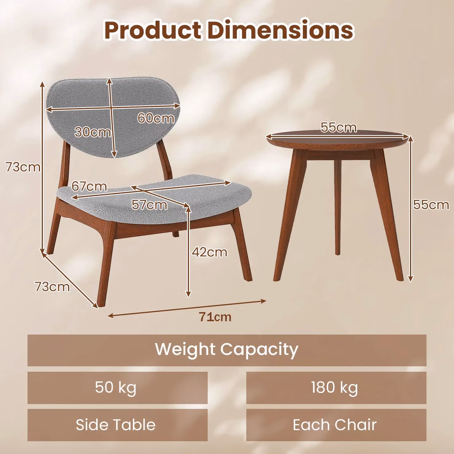 Costway 3 Piece Mid-Century Patio Bistro Set with Upholstered Chairs and Side Table in Grey – 2