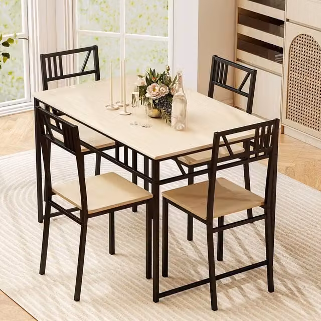 Costway 5 Piece Industrial Style Dining Table and 4 Chairs Set in Brown and Black