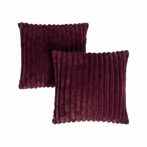 OHS Faux Fur Ribbed Square Cushion Covers, 2 Pack, Burgundy
