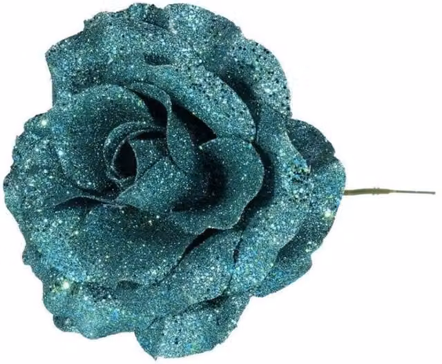 KDMD Peacock Glitter Rose Hanging Decorations, 3 Pack, Teal, Dia: 21 cm