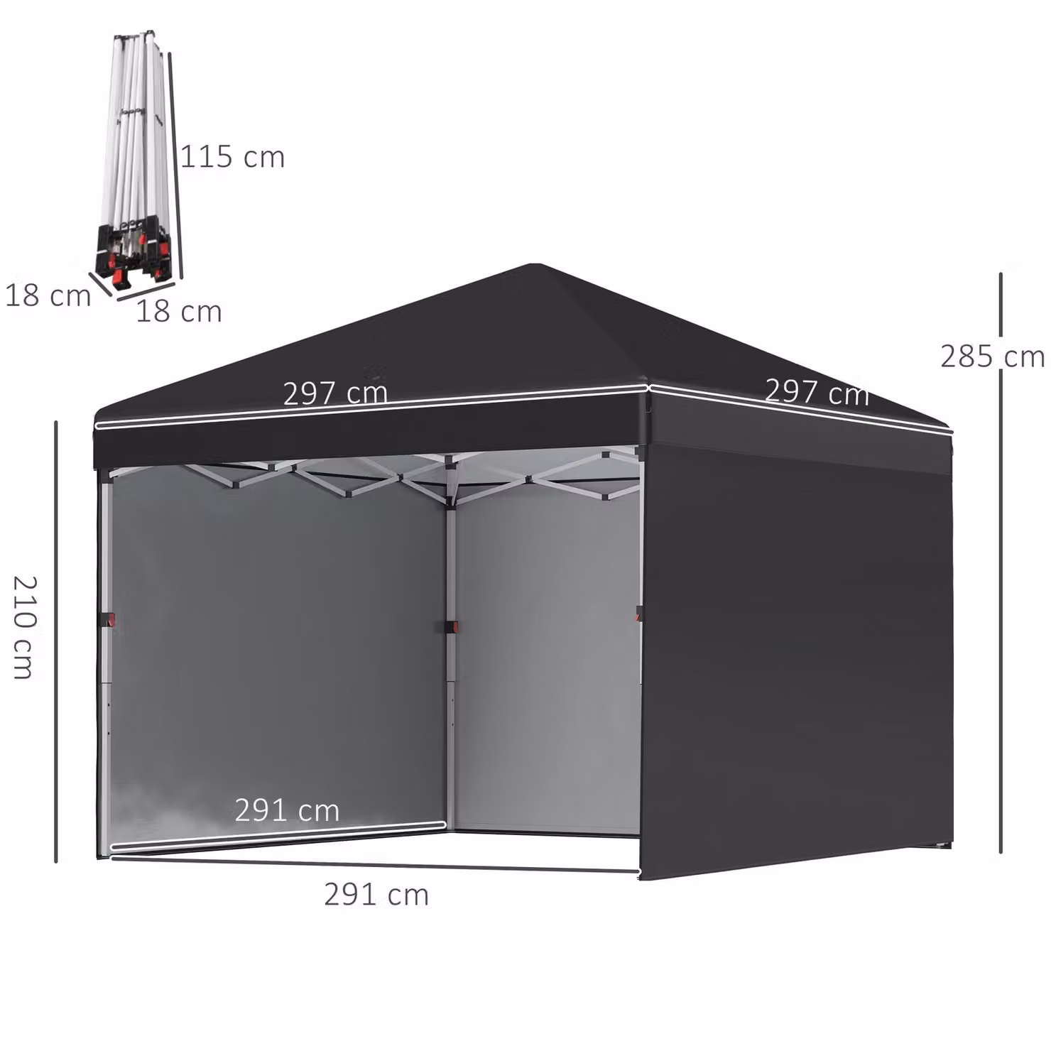 Outsunny Black Metal Frame Pop Up Event Shelter Gazebo with 2 Sidewalls, Weight Bags and Wheeled Bag, W: 300 cm, D: 300 cm, H: 285 cm – 3