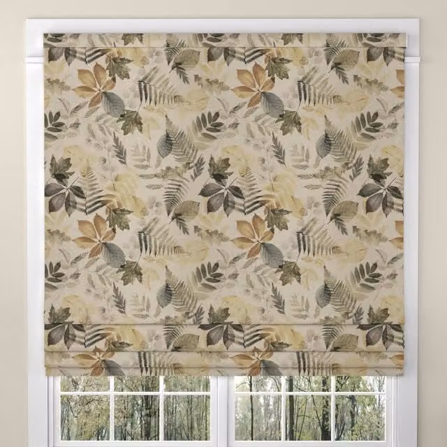 ANTE DECOR Folium Made To Measure Blackout Roman Blind in Shiraz Floral Pattern (Green, Yellow, Beige)