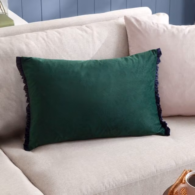 Wylder Tilly Velvet Reversible Rectangular Cushion in Green and Blue, W/H: 40 x 40 cm