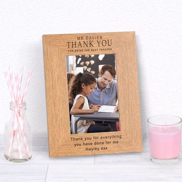 Uniqueful Personalised Thank You for Being the Best Teacher Wood Frame, Brown, W/H: 17.78 x 12.7 cm