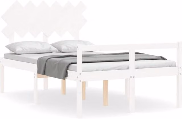 Berkfield Home White Double Bed Frame with Headboard in Solid Pine Wood, W/D/H: 140 x 200 cm – 1