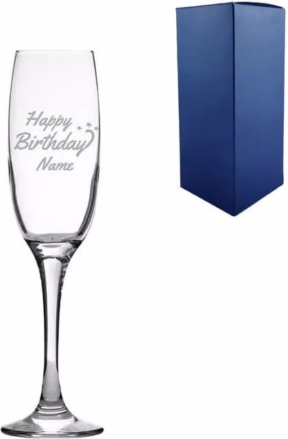 Uniqueful Personalised Happy Birthday Champagne Flute Glass in Clear
