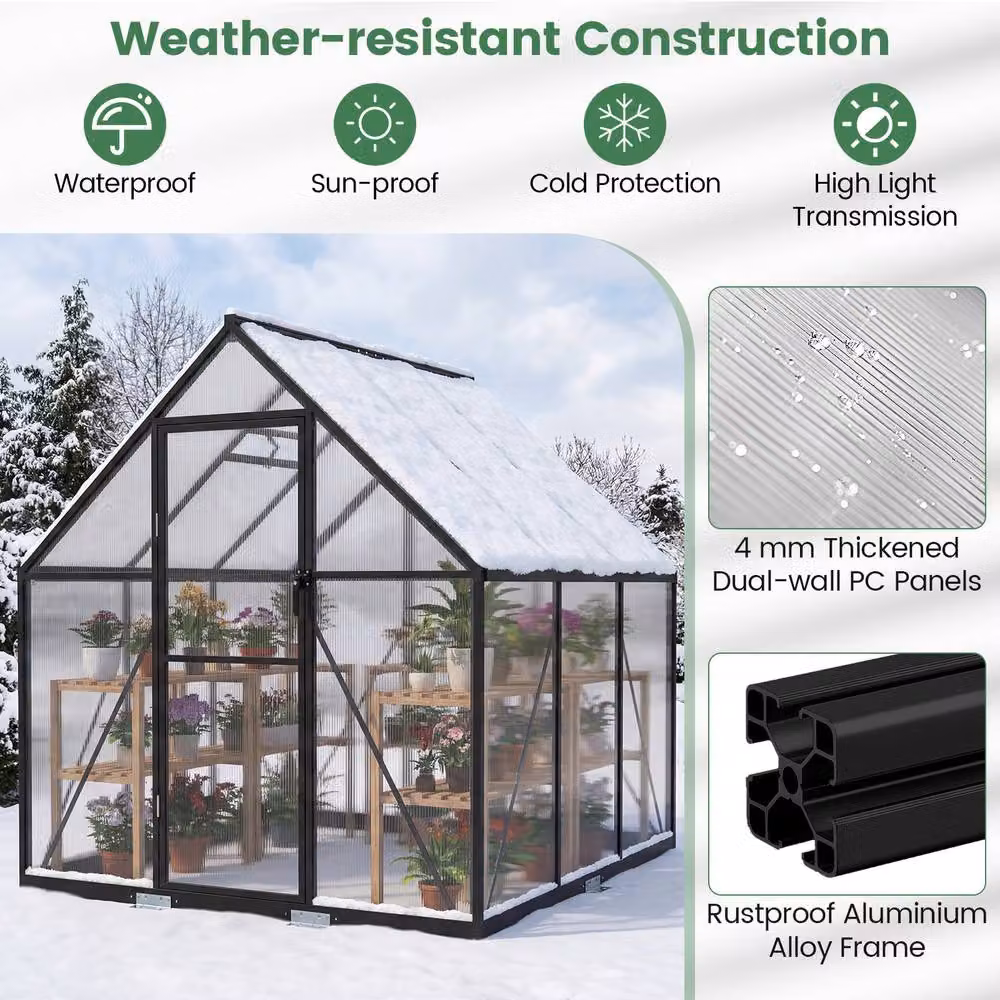 Costway Polycarbonate Greenhouse with Adjustable Hinged Roof Vent in Clear, W/D/H: 180 x 180 x 180 cm – 5