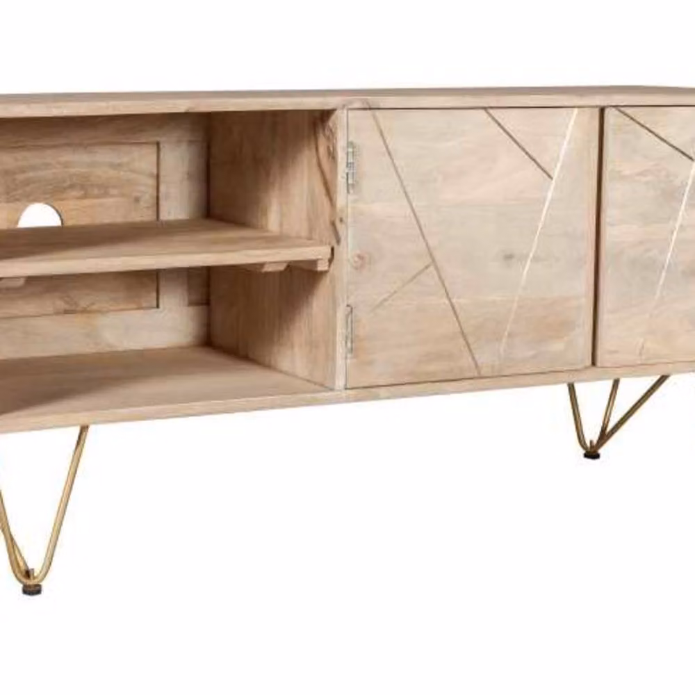 Wyld Haus Bali Light Natural Mango Wood TV Media Unit with Gold Inlays, W/D/H: 140.0 x 45.0 x 60.0 cm – 2