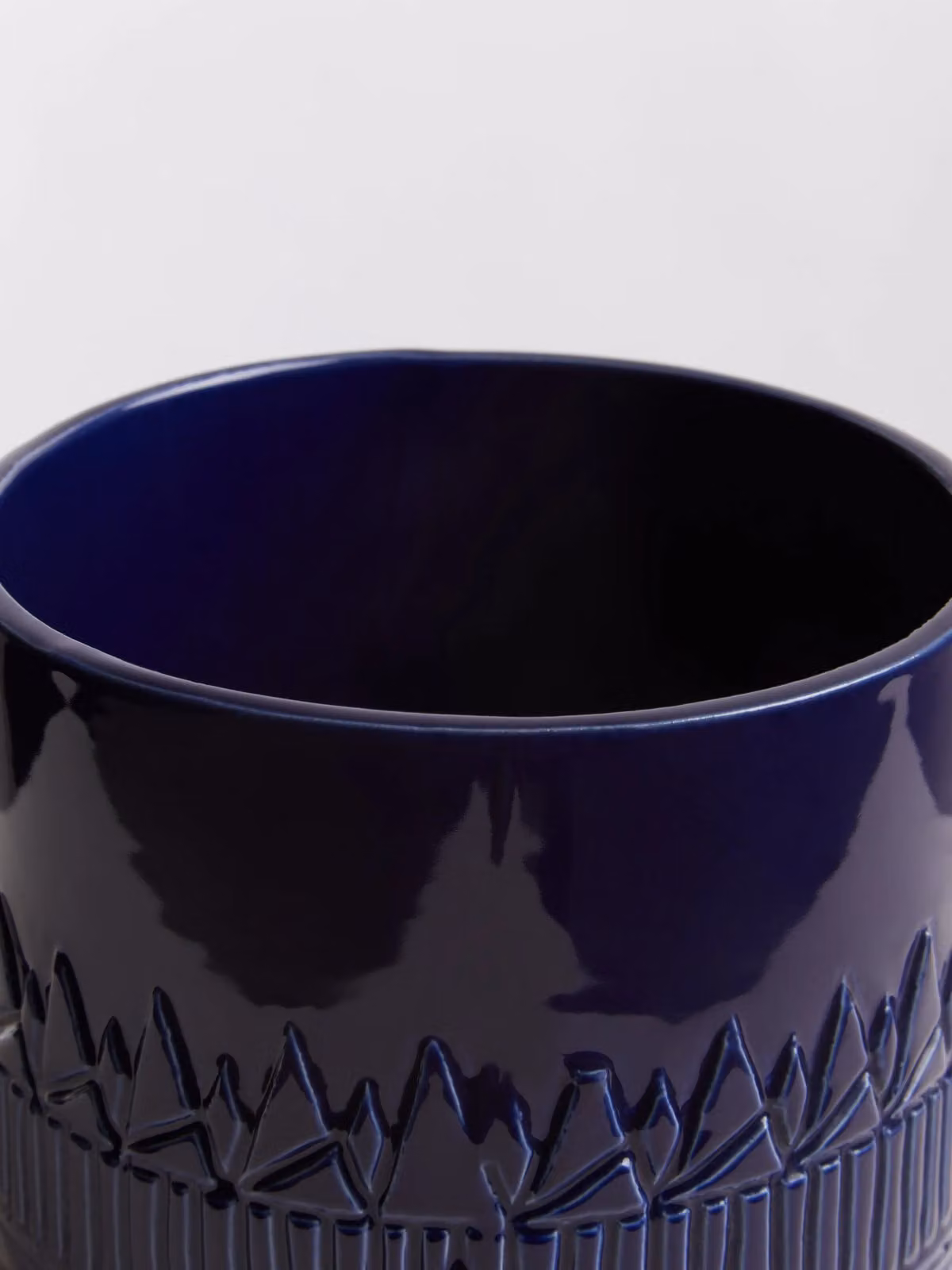 Orsina Small Blue Ceramic Planter with Geometric Embossed Pattern and Boho Tribal Design – 4