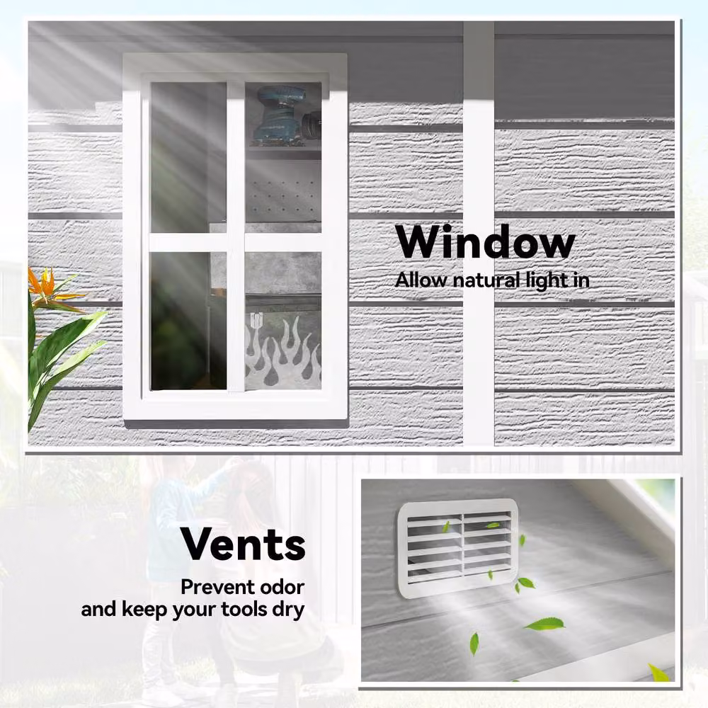 STILVORA Garden Shed with Floor, Window and Lockable Double Doors, Grey, W/D/H: 182 x 151 x 219 cm – 6