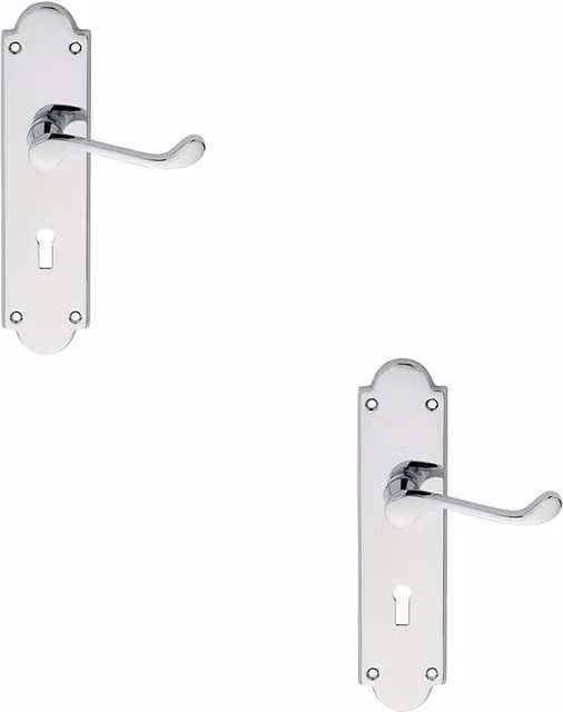 Loops Victorian Scroll Handle with Lock Backplate, 2 Pair, Polished Chrome, 205 x 49 mm