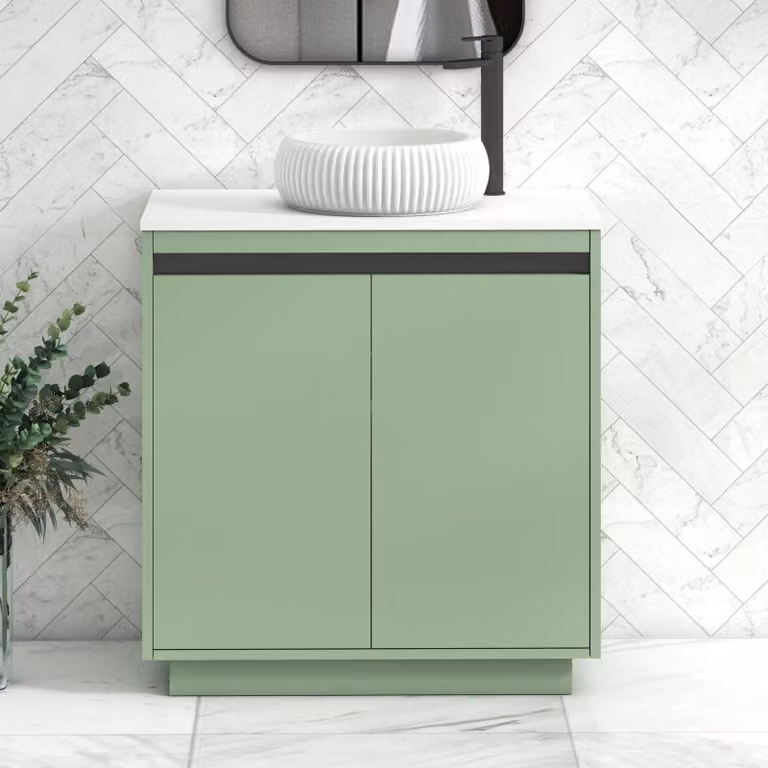 Royal Bathrooms Orion 800mm Mint Sage Floor Standing Vanity Unit with Milan Basin and Black Accent Trim