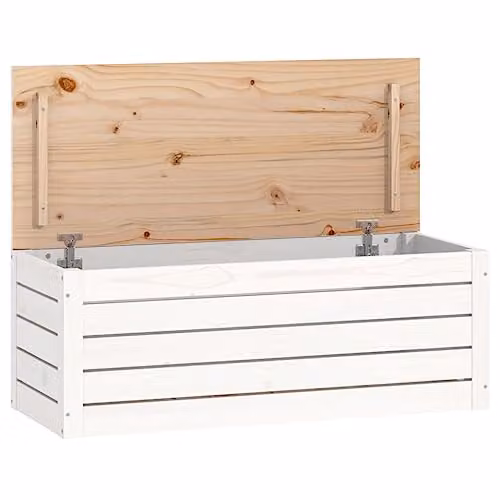 vidaXL White Lacquered Pine Wood Storage Box W/D/H: 89 x 36.5 x 33 cm