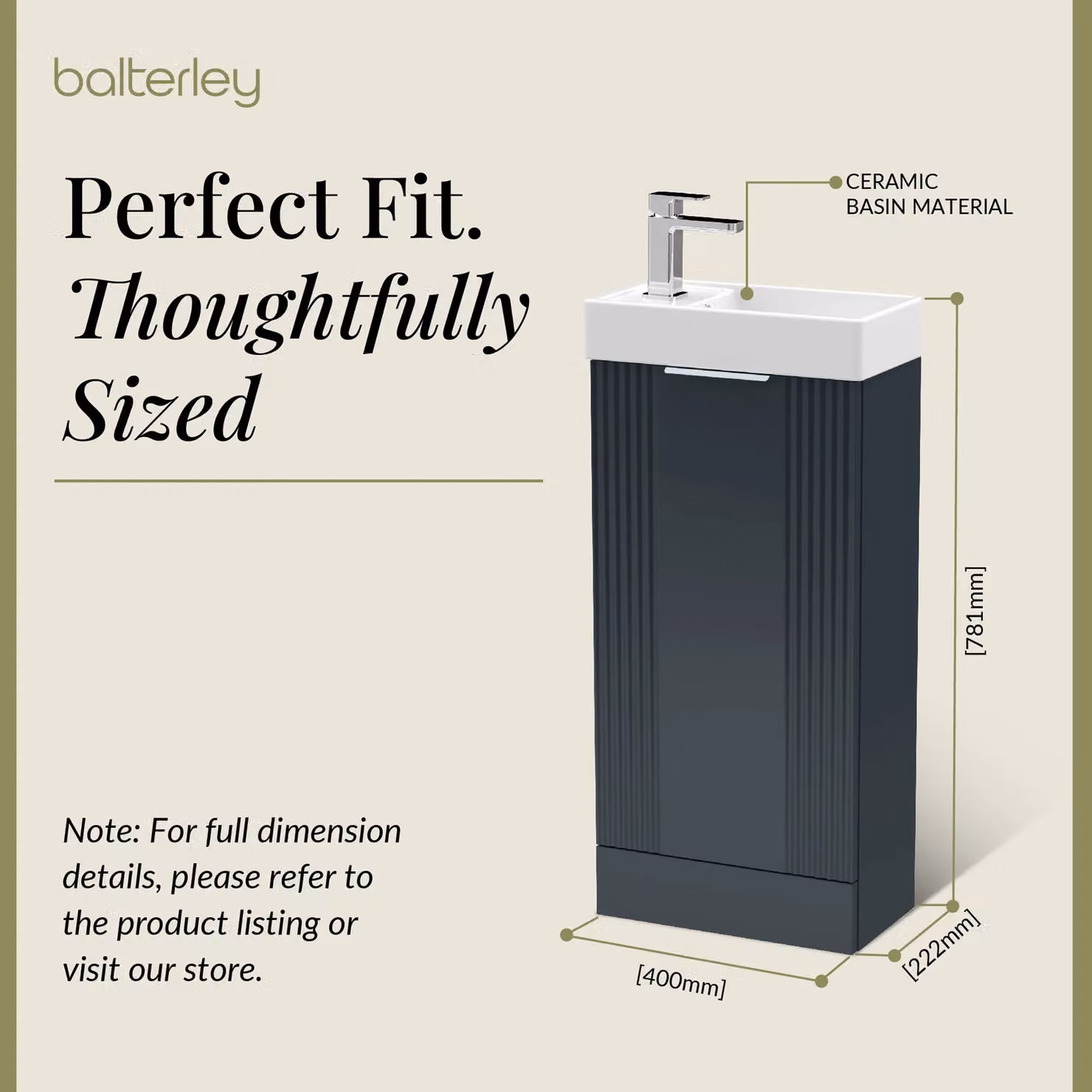 Balterley Retro Freestanding Bathroom Vanity Basin Unit in Matt Grey, W/D/H: 40 x 40 x 78.1 cm – 3
