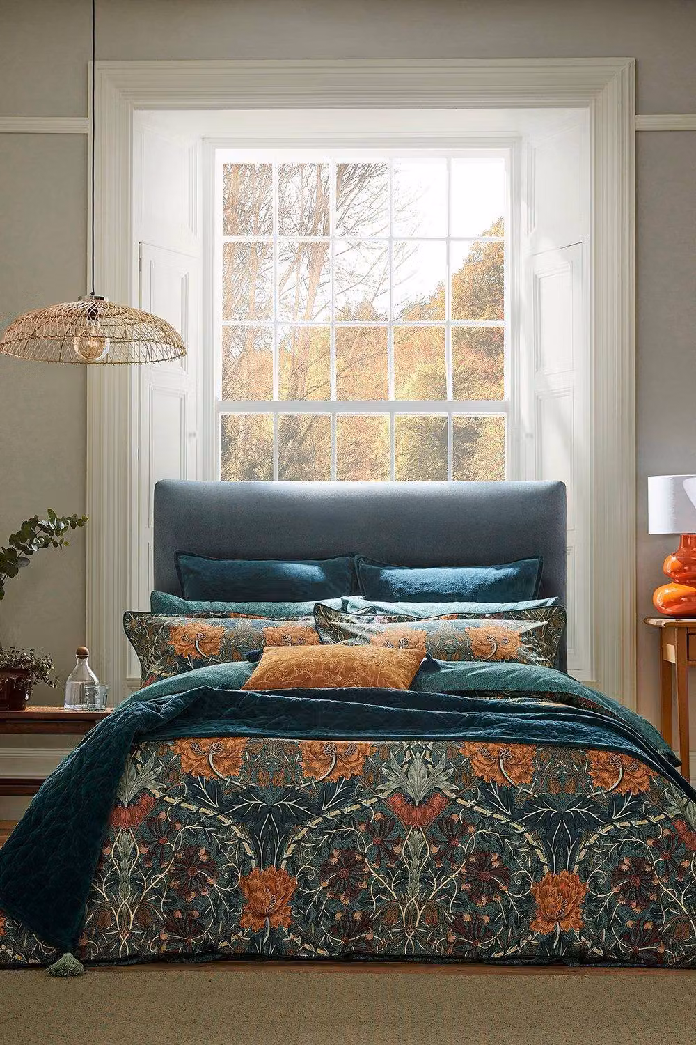 Morris & Co Honeysuckle & Tulip Oxford Pillowcase in Teal Floral Art Nouveau Design – 3