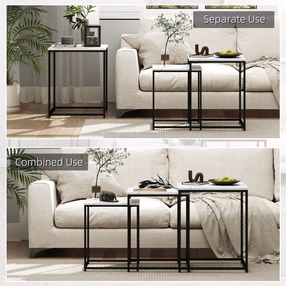 STILVORA Nest of 3 Modern Side Tables with White Marble Effect Tops – 5
