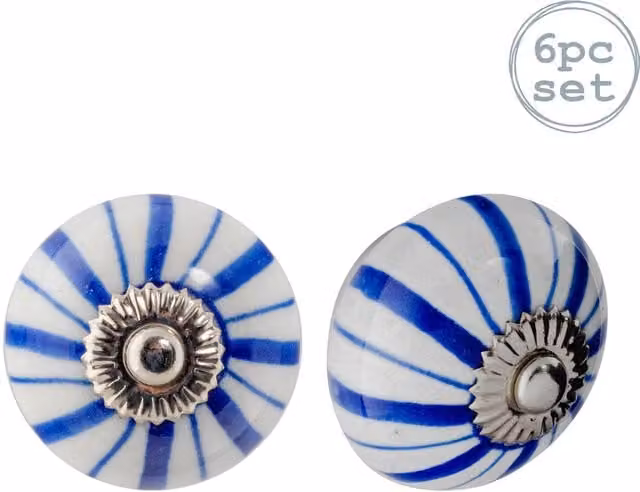 Nicola Spring Pack of 6 Blue and White Ceramic Cabinet Knobs