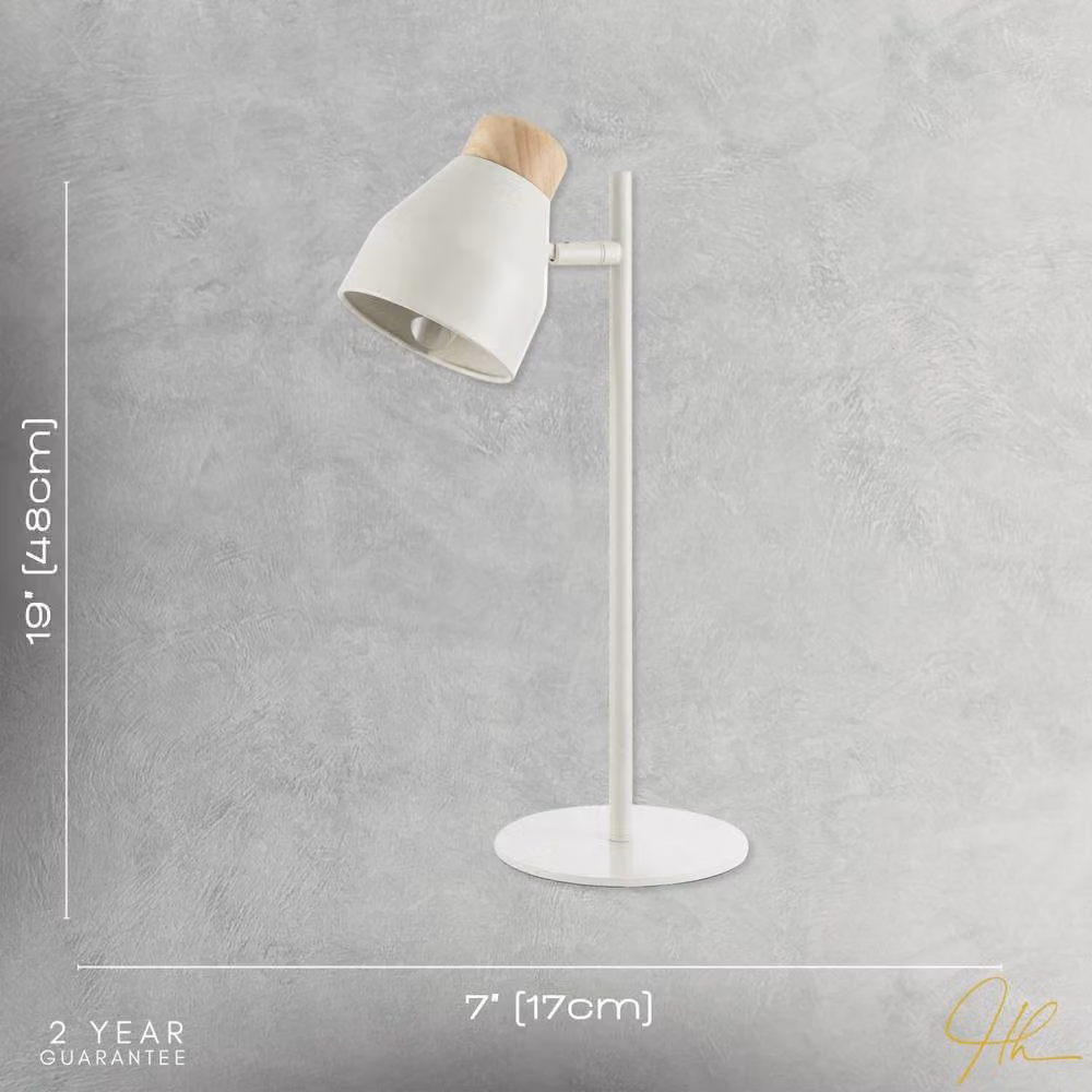 Happy Homewares Scandinavian Designed Adjustable LED Task Table Lamp in Grey and White with Wood Trim – 3