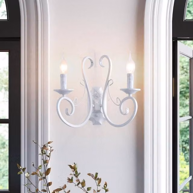 NIVOR Vintage Metal Wall Sconces in White, 2 Pack, E14, 2 Lights