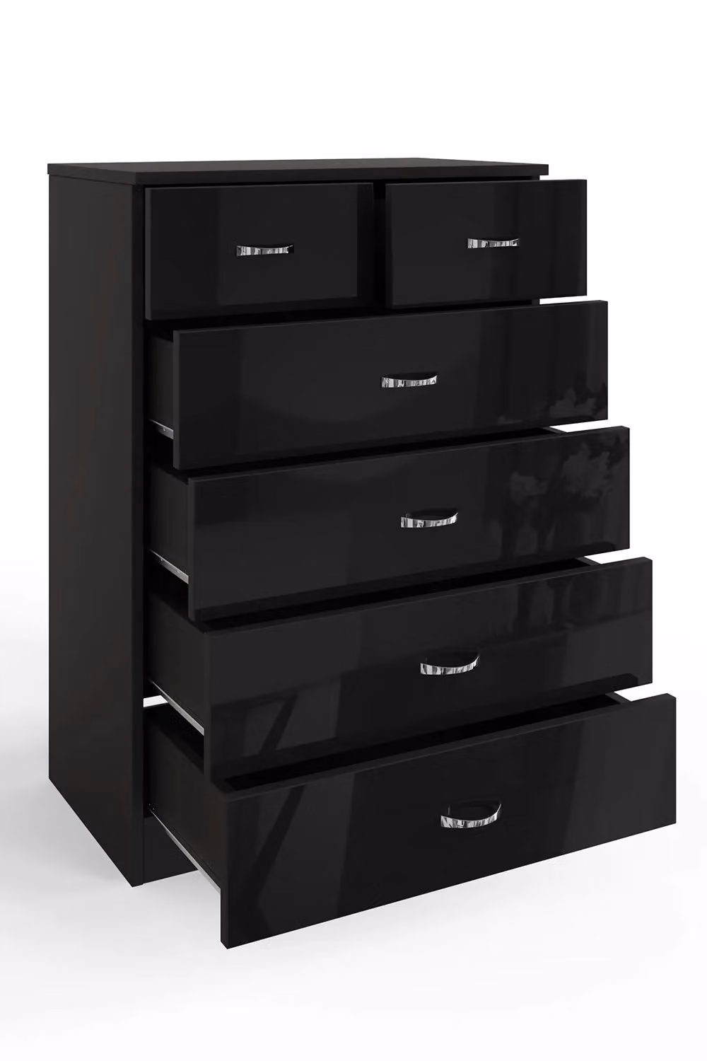 FWStyle Chilton Black Gloss 6 Drawer Chest, H 100 cm x W 70 cm x D 40 cm – 3