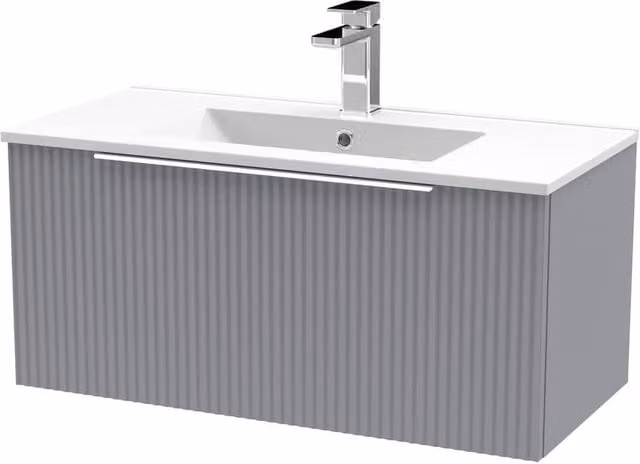 Balterley Tixall 1 Drawer Vanity Unit with Minimalist Basin, Satin Grey, Width: 80 cm – 1