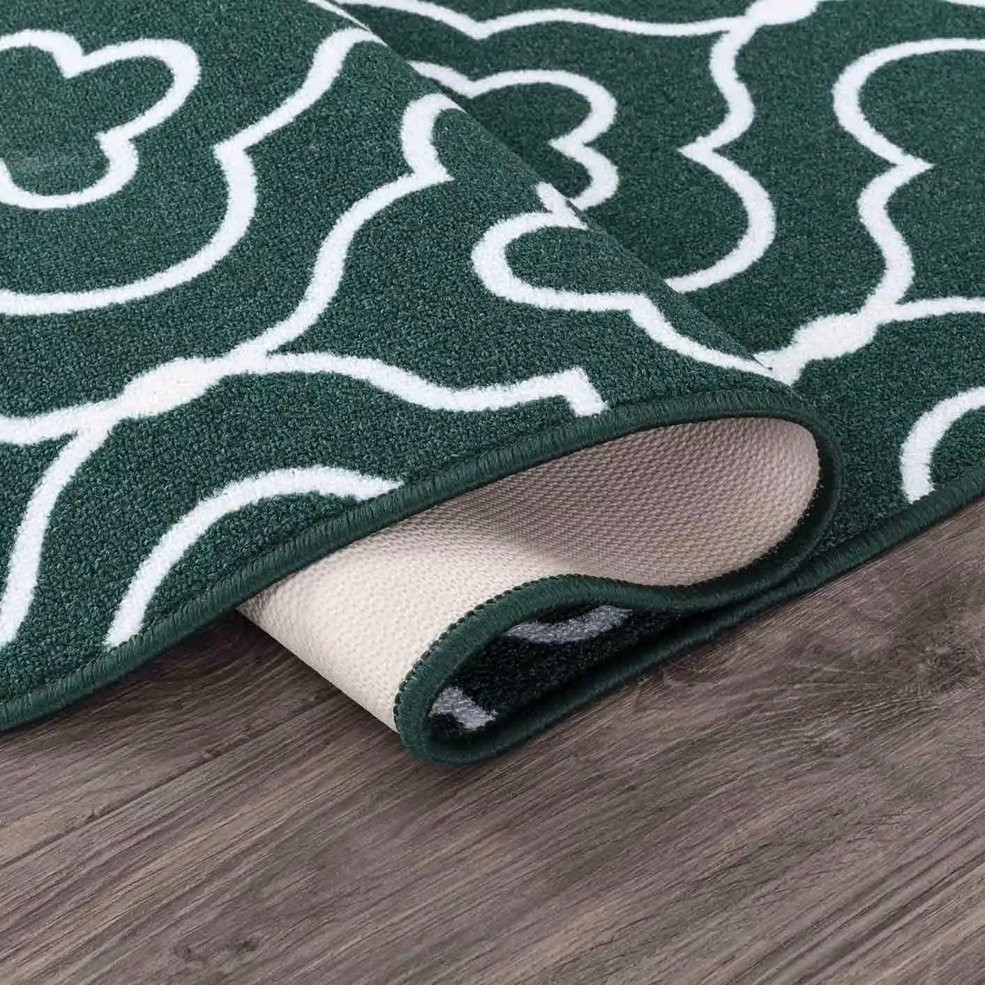 Desire Rugs Anti-Slip Quatrefoil Design Machine Washable Doormat in Green, W: 60 cm, D: 40 cm – 3