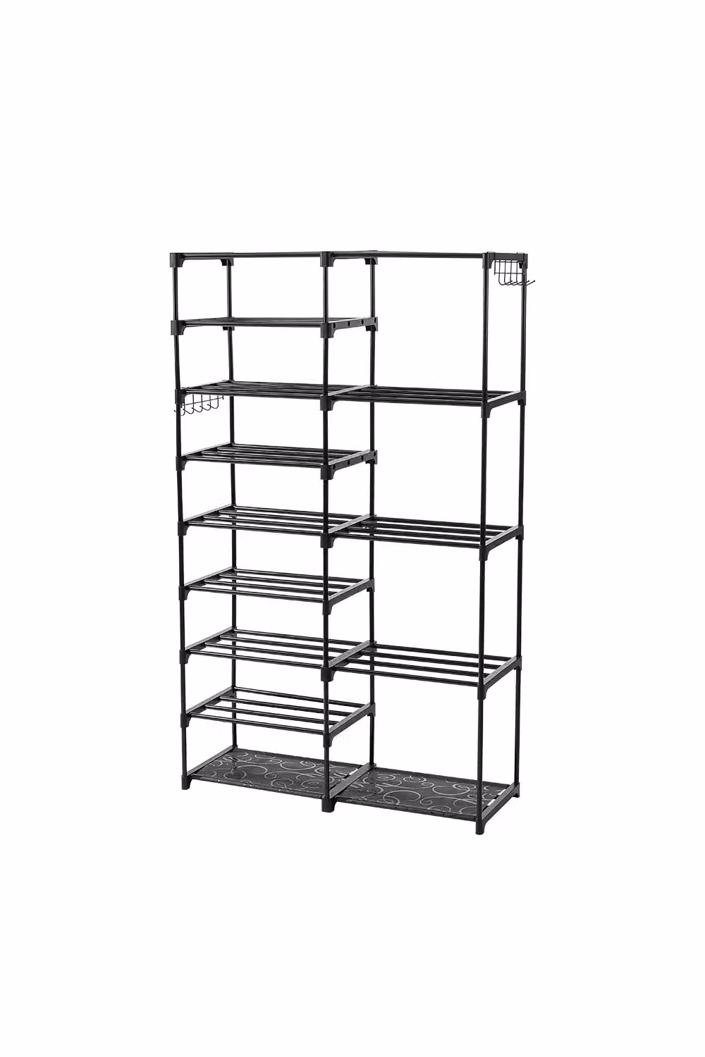 Living and Home 9-Tier Large Open-Style Metal Shoe Rack with Hooks in Black – 3