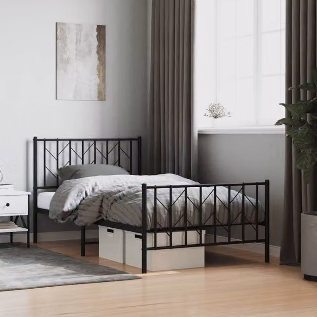 Berkfield Home Metal Bed Frame with Footboard, Black, W/D/H: 100 x 200 cm – 1