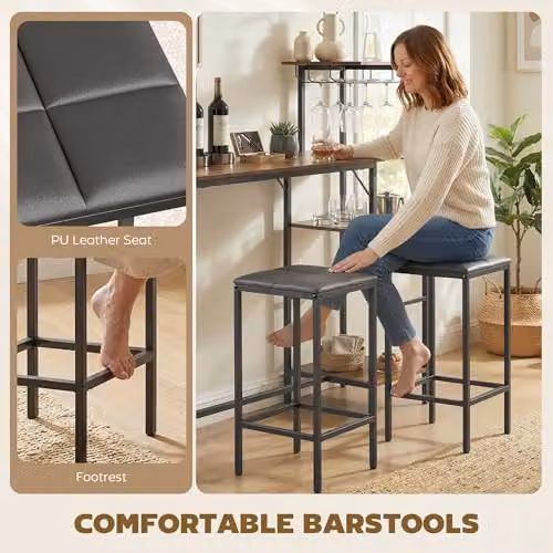 HOMCOM 3 Piece Breakfast Bar Table and Stools Set with 4-Tier Shelving in Rustic Brown – 4