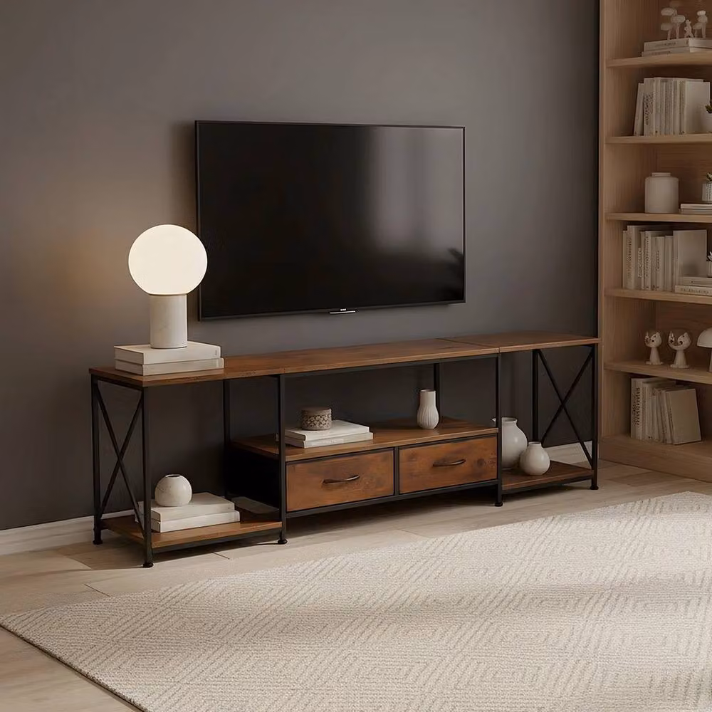 FORGEVIO Industrial TV Stand Cabinet in Brown with 2 Drawers, W: 160 cm, D: 40 cm, H: 53 cm – 2
