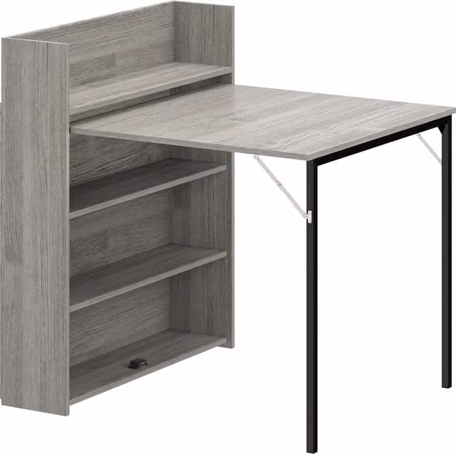 HOMCOM Modern Grey Wood Effect Folding Dining Table with 4-Tier Shelves and Butterfly Drop-Leaf Design – 1