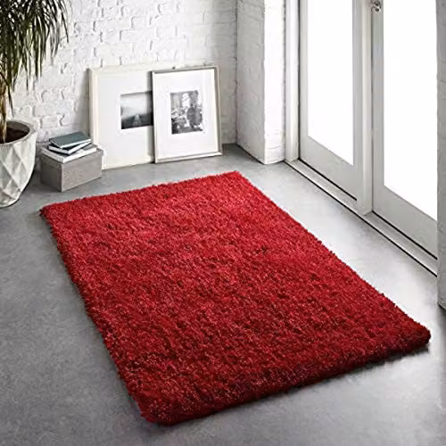 Phoenox Textiles Red Plain Modern Rectangular Polyester Rug