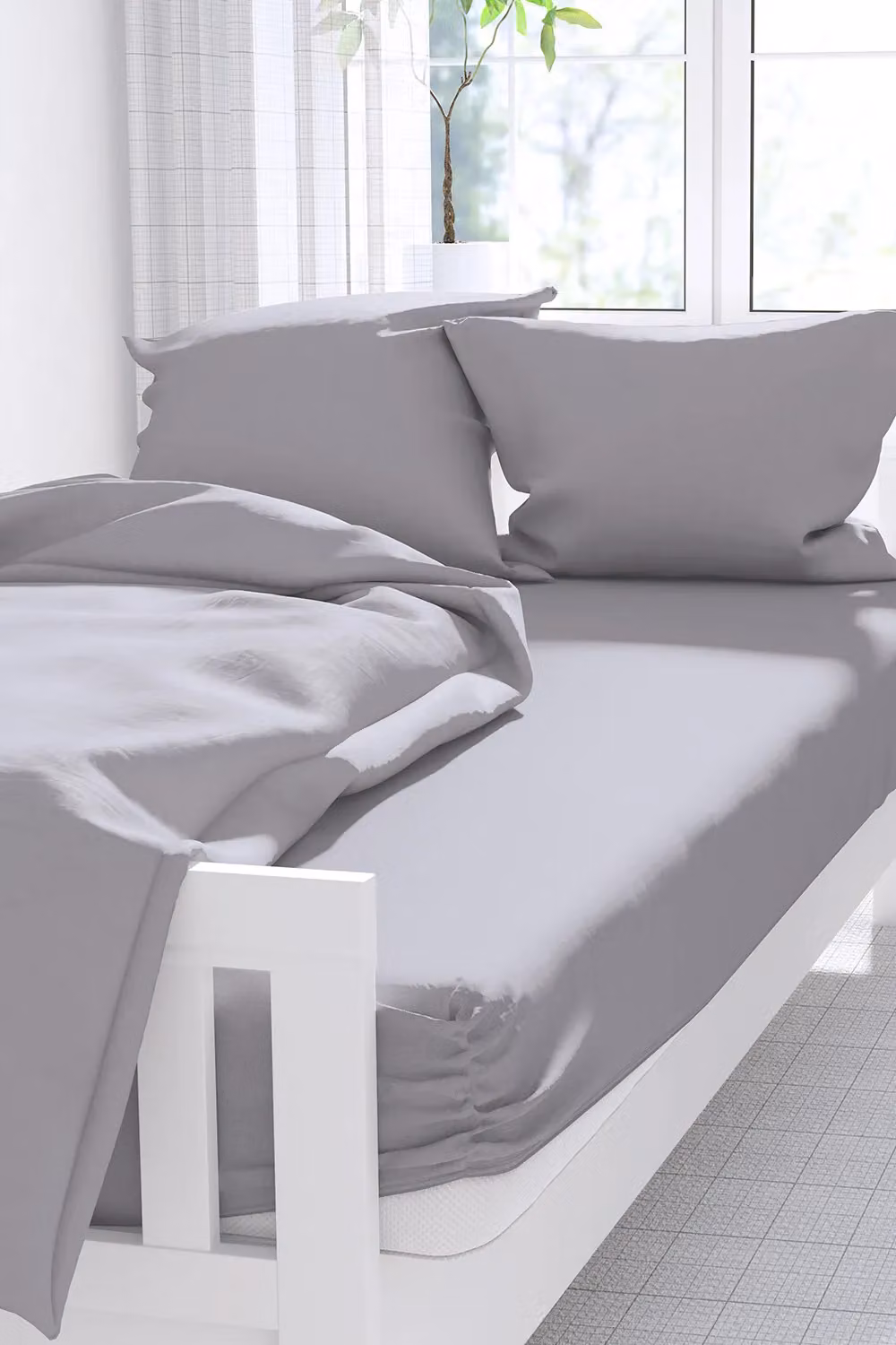 Belledorm Premium Blend 500 Thread Count Mako Satin Cotton Fitted Sheet in Light Grey, King Size, W/D/H: 180 x 200 x 30 cm – 2