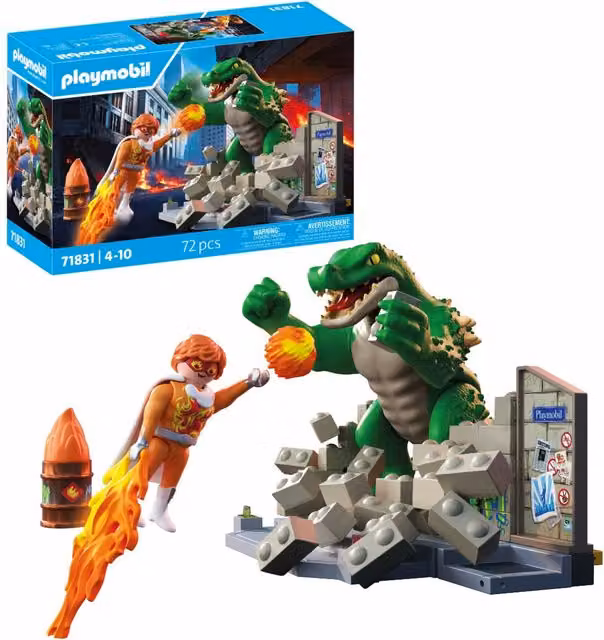 Playmobil Hero Battle Against Giant Lizard Figure Play World in Green